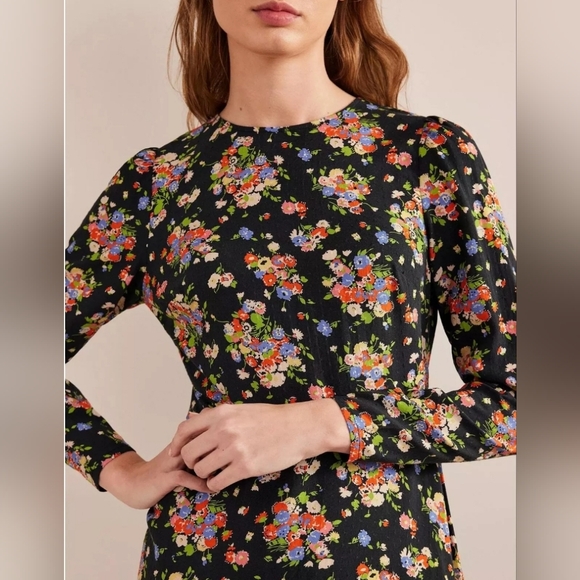 Boden Preppy  Wild Cluster Crew Neck Fit-And-Flare Dress Floral  Dress Size 10 - Picture 2 of 16